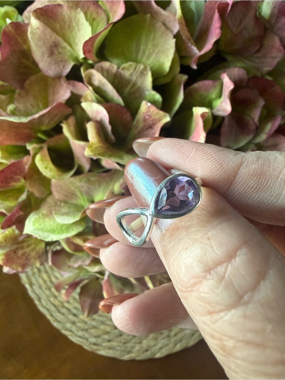 Amethyst 925 Sterling Silver Ring Size 8 Faceted Teardrop